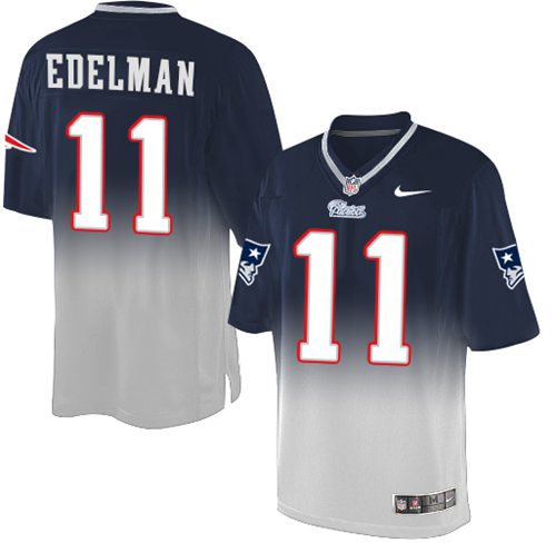 Nike Patriots #11 Julian Edelman Navy Blue/Grey Men's Stitched NFL Elite Fadeaway Fashion Jersey